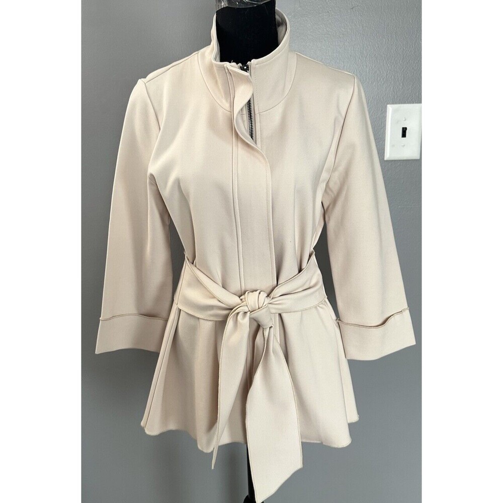 Luii Valentina Beige Stretch Jacket Light Weight Faux Belted Coat Size Small